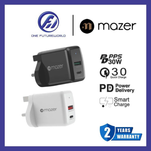 Mazer Infinite.Boost SuperMINI 30W USB-C+USB-A Wall Charger [Black/White]
