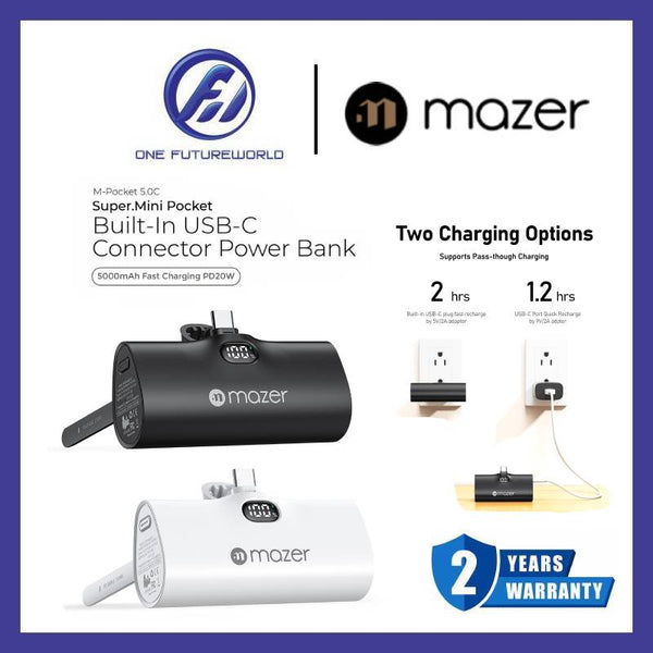 Mazer PowerCharge Mini 5000mAh Direct-Charge USB-C Power Bank [Black/White]